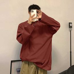 Men's T-Shirts Privathinker Oversized Mens T-shirts Long Seve Quality Cotton Fashion Korean Clothing Tops Solid Colour Harajuku Ma Ts H240508