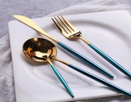 Dinnerware Sets 24pcs Black Gold Plate Dinner Dessert Fork Spoon Knife Set 1810 Stainless Steel Cutlery Tableware2784997