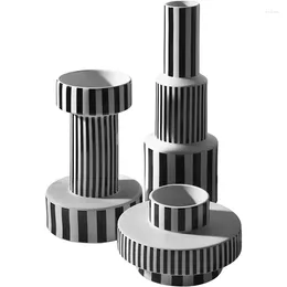 Vases Black And White Geometric Stripe Ceramic Vase Decoration Home Model Room Soft Design Jewelry