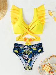 Women's Swimwear Bikini Swimsuit Women High Waist 2024 Ruffled Lace Up Set Sexy Thong Bathing Suit Female Summer Beach Wear