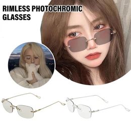 Sunglasses Rimless Color-changing Glasses Anti-blue Radiation Fashion Retro Eye Protection With Case