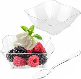 Disposable Cups Straws 25/50 Pcs Clear Plastic Dessert Appetiser Plates Bowls With Spoons For Wedding Party