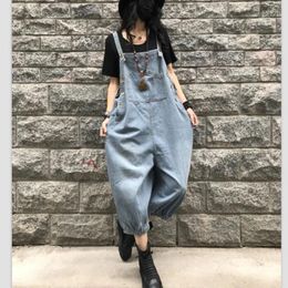 Women's Jeans Vintage Denim Overalls Women Summer Korean Style Pants Loose Wide Leg Jumpsuits Tide Casual All Match Plus Size Q126