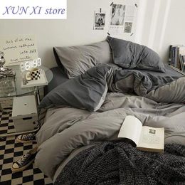 Bedding Sets High Quality INS Style Solid Colour Double Washed Cotton 4 Pieces Set Student Dormitory Bed Linen Duvet Suit