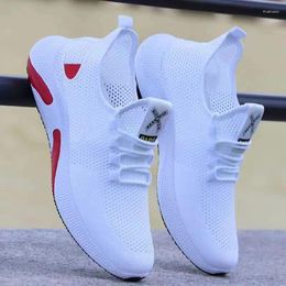 Casual Shoes Men Summer Breathable Mesh Sneakers White Lightweight Comfort Slip On Lace Up Tenis Masculino