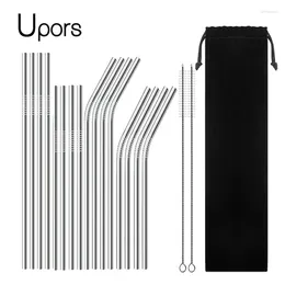 Drinking Straws UPORS Reusable Stainless Steel Set Of 16 For 30oz 20oz Tumblers 8.5'' 10.5'' Metal Straight Bent