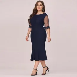 Party Dresses Lace Embroidery Half Sleeve Evening Dress Elegant O-Neck Empire Pleat A-Line Simple -Length Plus Size Women Formal Gowns