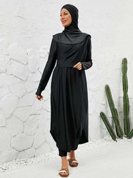 Ethnic Clothing Black Modest Swimwear Women With Swim Cap 2024 Summer Dubai Abaya 3 Piece Set Burkini Muslim Mujer Robe Femme Musulmane Clothing T240510CGRX