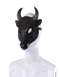 Party Masks Adult Bull Cosplay PU Black Half Face Mask Horror Head Upper Animals Halloween Masque Accessories7617298