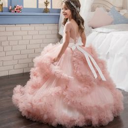 Lace Flower Girl Dresses for Weddings Tulle Ball Gowns Baby Girl Communion Dresses Children Kids Pageant Party Gowns 2929