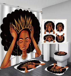 American Women with Crown Shower Curtain Afro Africa Girl Queen Princess Bath Curtains with Rugs Toilet Seat Cover Set2961268