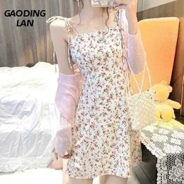 Basic Casual Dresses Two Piece Dress Summer Hipster floral print with ultrathinb ands uitablef orw omensc lothingf airys weeta ndf ashionables leevelessm ini