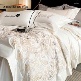 Bedding Sets Cotton Luxury Embroidery Wedding Set Pure Duvet Cover Flat/Fitted Bed Sheet With Pillowcases