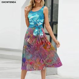 Casual Dresses Bohemian Retro A-line Sundresses Spring/summer Sleeveless Long Dress Women's Round Neck Printed Swing