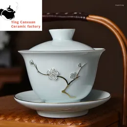 Teaware Sets Traditional Chinese Gaiwan Sancai Teacup Pot With Lid Ceramic Tea Tureen Porcelain Cup Gold Trim Teapots Set