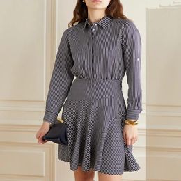 Casual Dresses Women Stripe Dress Long Sleeve Turn-Down Collar OL Work 12281
