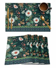 Table Mats Green Flowers Plants Leaf Pattern Retro Abstract Kitchen Tableware Cup Bottle Placemat Coffee Pads 4/6pcs Desktop