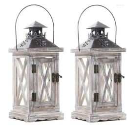 Candle Holders 2 Pack Decorative Lantern Holder Wooden Rustic Style For Table Top Mantle Wall Hanging Decor Indoor Outdoor Use CNIM