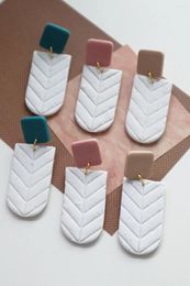 Dangle Earrings Grid For Women Girls Simple Fashion Geometry Polymer Clay Pendant Square Drop Earring Gift