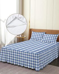 Bed Skirt Pastoral Style Dark Blue Plaid Elastic Fitted Bedspread With Pillowcases Mattress Cover Bedding Set Sheet