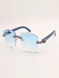 New Design Bouquet blue Diamonds Hand Carved Seasonal Fashion Sunglasses 3524029 Assorted Colors Wood Temples and 58mm Cut Lens Th1859790