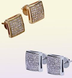 Mens 3D XL Large CZ Micro Pave Bling Bling Earrings Square Curved Screen Block Screw Back Stud Earring Hip hop Jewelry5076408