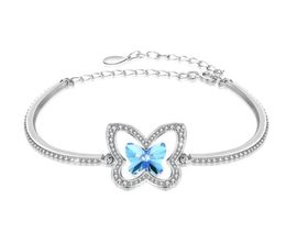 Lovely Designed Bracelet Sterling Silver Butterfly Pattern Invisible Setting Mosaic Sky Blue Crystal Bracelet Women Christmas Gift8813411