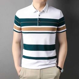 Men's Polos New summer mens fashionable polo shirt high-quality striped polo shirt short sleeved casual button mens clothing high-end topL2405