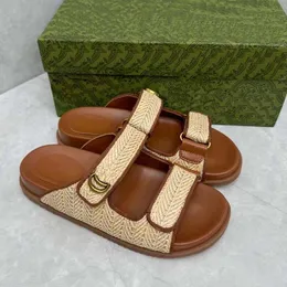 Designer Women Sandals Luxury Calf leather Raffie Thick Bottom Summer Woven Mens Slides dad sandal Beach quilted Fashion Casual shoes 36-46 with box