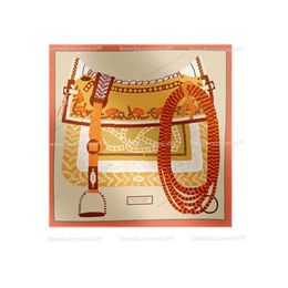 2024 Silk Square Brand H Designer Silk Scarf For Women Hand-Rolled Paris Shawls Twill Headband Bandana Silla De Gaucho Scarf Horse Saddle Pattern 90*90Cm