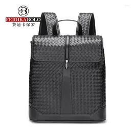 Backpack Feidikabolo Woven Leather Bag Microfiber Man Business Travel Laptop Buckle