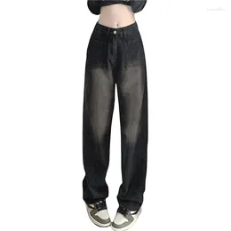 Women's Jeans Y2k Aesthetic Women Drawstring Mid Waist Straight Leg Baggy Trousers 2000s Denim Pants Streetwear