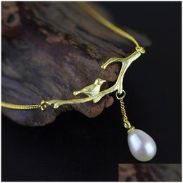 Pendant Necklaces Lotus Fun Real 925 Sterling Sier Natural Pearl Handmade Fine Jewelry Novelty Bird Necklace With For Women Collier Dhopu