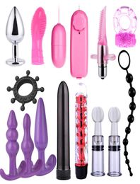 14 pcs Dildo Vibrator Sex Toys for Adult Sex Products Bondage Restraint Kit Games Anal Beads Butt Plug Bdsm Vibrator Bondage Set Y3606355