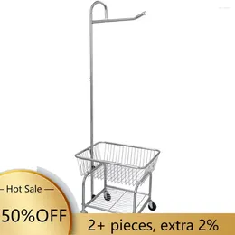 Laundry Bags STORAGE Dirty Basket Rolling Cart With Hanging Bar - Chrome Finish Home Metallic Freight Free Organisation