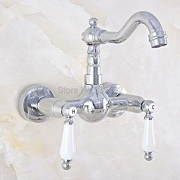 Bathroom Sink Faucets Chrome Brass Basin Faucet 360 Degree Swivel Spout Wall Mounted Kitchen Mixer Taps Lnf652