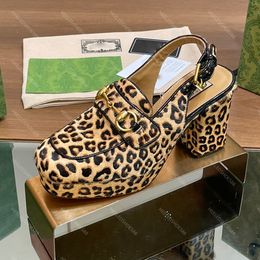 Dress Shoes Designers Sandals for womens top quality Cowhide Fashion Leopard print skin Classics Buckle Slingbacks 8.5cm Chunky Heel Sandal 35-42 platform heel Shoe