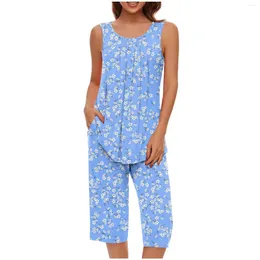 Home Clothing Women Soft Sleeveless Tank Top And Capri Pants With Pocket Loungewear Sets Pyjamas Womens Sleep