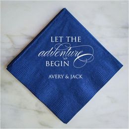 Party Supplies 50pcs Let The Adventure Begin Personalised Napkins Wedding Custom Printed Reception Cake Tab