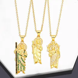 Pendant Necklaces Small CZ Rhinestone San Judas Tadeo For Women Girls Gold Plated Box Chain Protection Jewelry Gifts Nkeb649