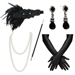 Party Supplies PESENAR Women 1920s Flapper Set Feather Headband Necklace Earrings Gloves Great Gatsby Costume Accessorie