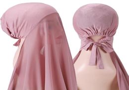 instant chiffon hijab with a bonnet under scarf unique design chiffon hijab scarf for Muslim women shawl1195819