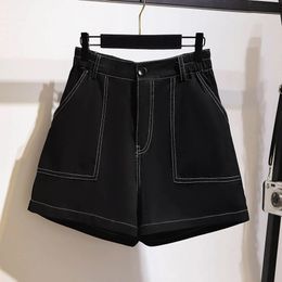 150Kg Plus Size Womens Summer Topline Denim Shorts Loose Elastic Waist Wide Leg Pants Black Hip 152 5XL 6XL 7XL 8XL 9XL 240508