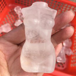 Decorative Figurines Natural Clear Quartz Model Carved Woman Nude White Crystal Handicraft Gemstone Ornament Energy Decoration Gift