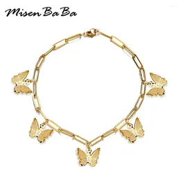 Charm Bracelets MisenBaBa Design Stainless Steel Chain Butterfly Bracelet For Women Girls Handmade Tassel Jewelry Gifts