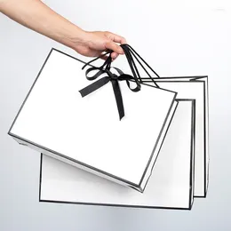 Gift Wrap Creative Present Box For Clothes Books Packaging White Handle Kraft Paper Birthday Bag With Handles Decorpaper Bags