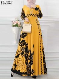 Ethnic Clothing ZANZEA Fashion Eid Mubarek Dress Woman Floral Printed Buttons Abaya Dresses Autumn Elegant Turkey Hijab Sundress Oversized 2023 T240510