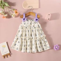 Girl Dresses Summer Baby Girls Dress Halter Flower Embellished Pleated Lace Cake Layer Sweet Princess Birthday Party