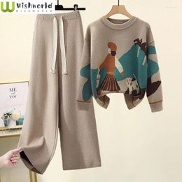 Women's Two Piece Pants Autumn And Winter Set Western Style Knitted Sweater Loose Slimming Casual Fashion