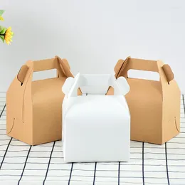 Gift Wrap 5pcs Kraft Paper Cake Boxes White Brown Candy Packing Bags Wedding Favors Box For Birthday Party Christmas Supplies